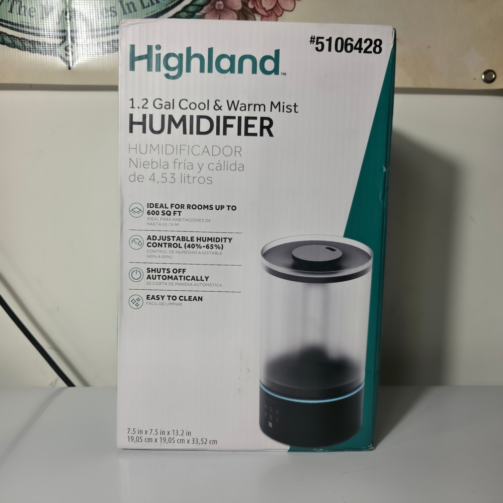Highland Humidifier Unisex OS Black NEW 1.2 Gal Cool Warm Mist 5106428 LED Light